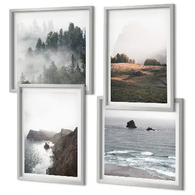 Set de cuadros modernos para salón con paisajes de montañas y mar