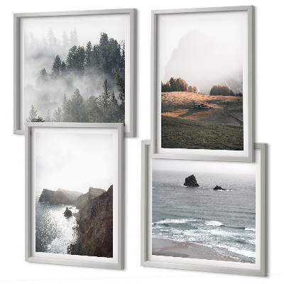 Set de cuadros modernos para salón Paisajes de montañas y mar
