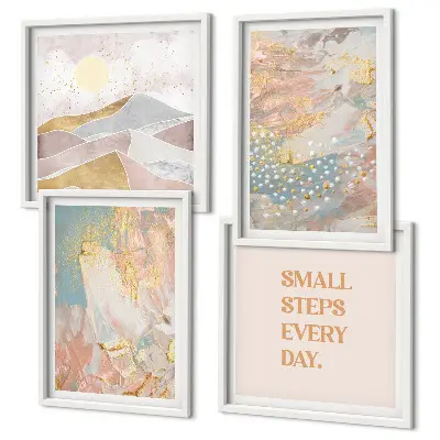 Galería de pared con patrones abstractos en tonos pastel