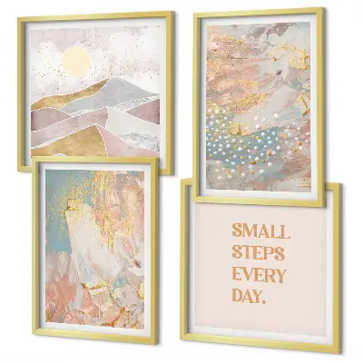 Galería de pared con patrones abstractos en tonos pastel
