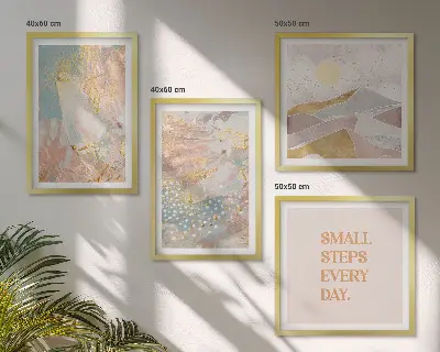 Galería de pared con patrones abstractos en tonos pastel