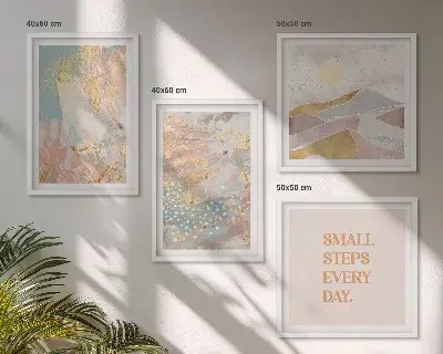 Galería de pared con patrones abstractos en tonos pastel