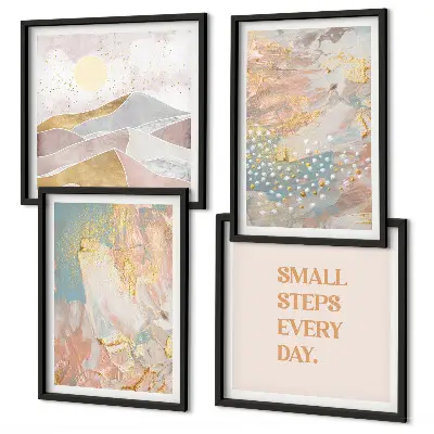 Galería de pared con patrones abstractos en tonos pastel