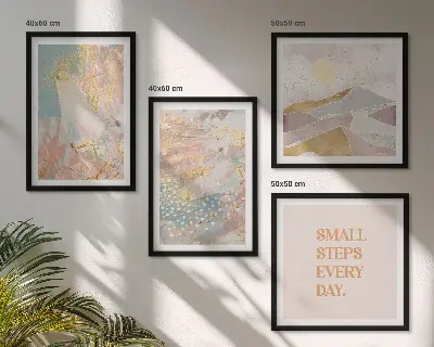 Galería de pared con patrones abstractos en tonos pastel