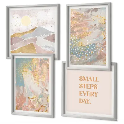 Galería de pared con patrones abstractos en tonos pastel