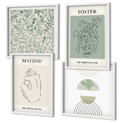 Set de 4 cuadros para salón Líneas, motivos vegetales, minimalismo