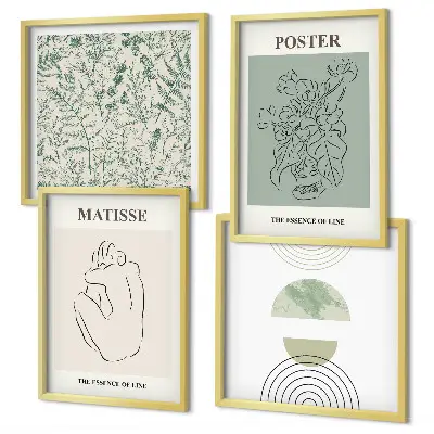 Set de 4 cuadros para salón con diseño minimalista de líneas y motivos vegetales
