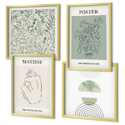 Set de 4 cuadros para salón Líneas, motivos vegetales, minimalismo