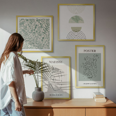 Set de 4 cuadros para salón Líneas, motivos vegetales, minimalismo