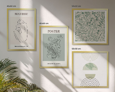 Set de 4 cuadros para salón Líneas, motivos vegetales, minimalismo