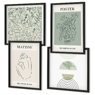 Set de 4 cuadros para salón con diseño minimalista de líneas y motivos vegetales