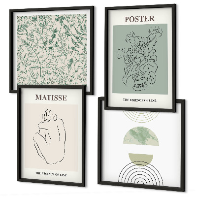 Set de 4 cuadros para salón Líneas, motivos vegetales, minimalismo