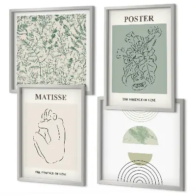 Set de 4 cuadros para salón con diseño minimalista de líneas y motivos vegetales