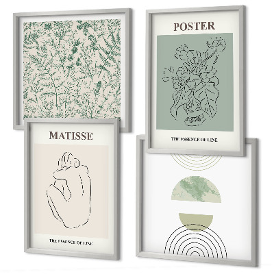 Set de 4 cuadros para salón Líneas, motivos vegetales, minimalismo