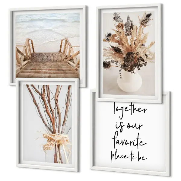 Set de 4 cuadros para salón con diseño de flores y ramas minimalistas de naturaleza