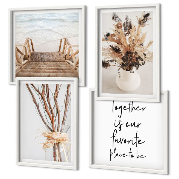Set de 4 cuadros para salón Flores ramas minimalismo naturaleza