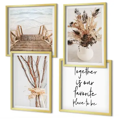 Set de 4 cuadros para salón con diseño de flores y ramas minimalistas de naturaleza