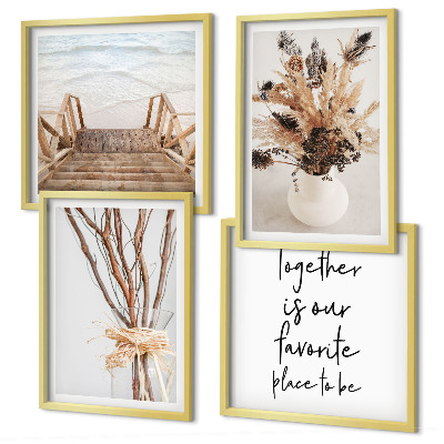 Set de 4 cuadros para salón Flores ramas minimalismo naturaleza