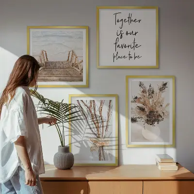 Set de 4 cuadros para salón con diseño de flores y ramas minimalistas de naturaleza