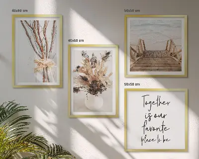 Set de 4 cuadros para salón con diseño de flores y ramas minimalistas de naturaleza