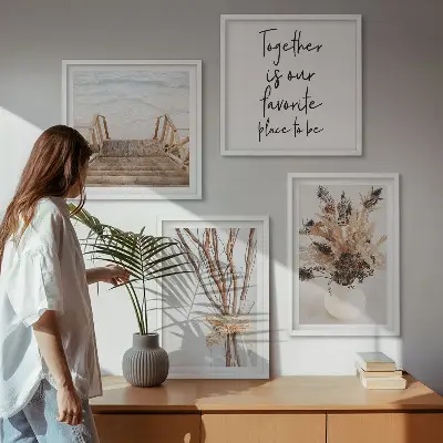 Set de 4 cuadros para salón con diseño de flores y ramas minimalistas de naturaleza