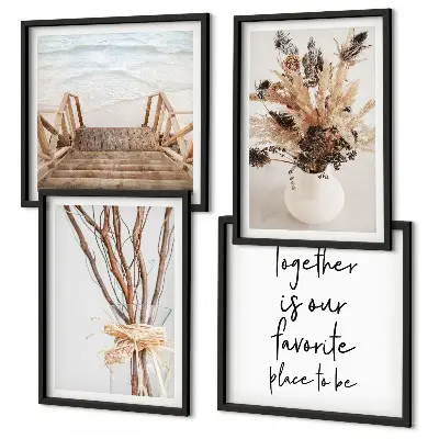Set de 4 cuadros para salón con diseño de flores y ramas minimalistas de naturaleza