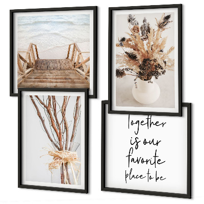 Set de 4 cuadros para salón Flores ramas minimalismo naturaleza