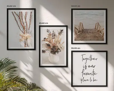Set de 4 cuadros para salón con diseño de flores y ramas minimalistas de naturaleza