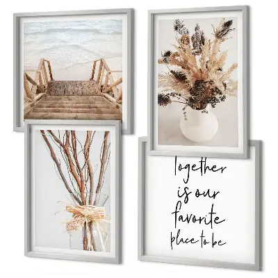 Set de 4 cuadros para salón con diseño de flores y ramas minimalistas de naturaleza