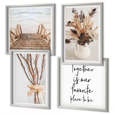Set de 4 cuadros para salón Flores ramas minimalismo naturaleza