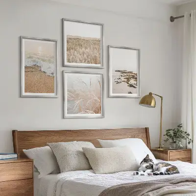 Set de cuadros modernos para salón con diseño de olas de playa y piedras de verano