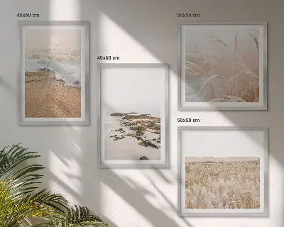 Set de cuadros modernos para salón con diseño de olas de playa y piedras de verano