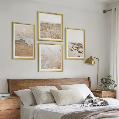 Set de cuadros modernos para salón con diseño de olas de playa y piedras de verano