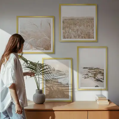 Set de cuadros modernos para salón con diseño de olas de playa y piedras de verano