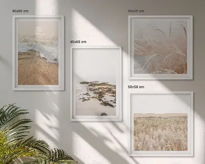 Set de cuadros modernos para salón con diseño de olas de playa y piedras de verano