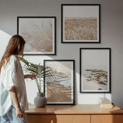 Set de cuadros modernos para salón con diseño de olas de playa y piedras de verano