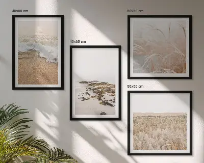 Set de cuadros modernos para salón con diseño de olas de playa y piedras de verano
