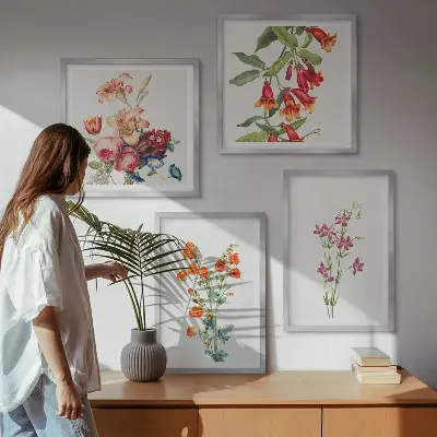 Pintura de flores al estilo retro cuadro decorativo para galería de pared