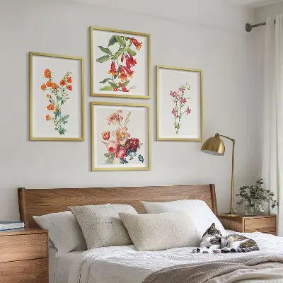 Pintura de flores al estilo retro cuadro decorativo para galería de pared