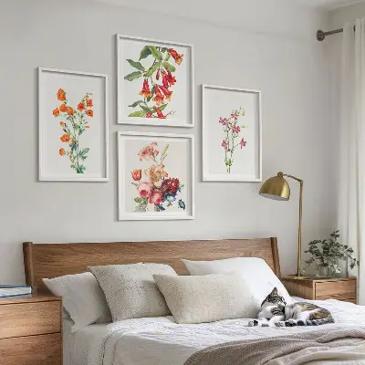 Pintura de flores al estilo retro cuadro decorativo para galería de pared