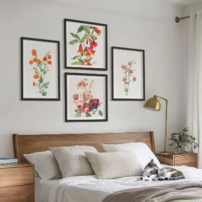 Pintura de flores al estilo retro cuadro decorativo para galería de pared