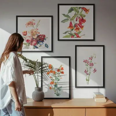 Pintura de flores al estilo retro cuadro decorativo para galería de pared