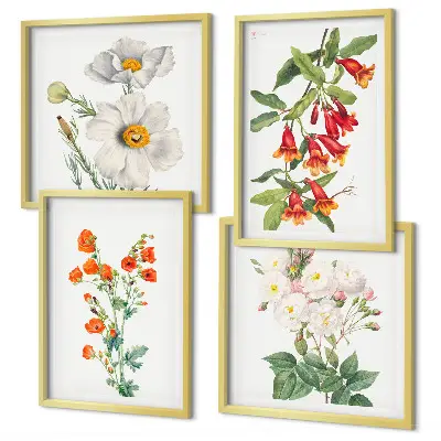 Set de cuadros modernos para salón con diseño de pintura floral retro