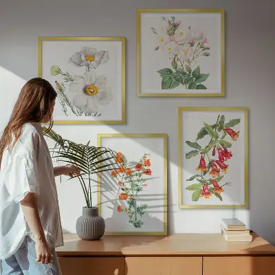 Set de cuadros modernos para salón con diseño de pintura floral retro