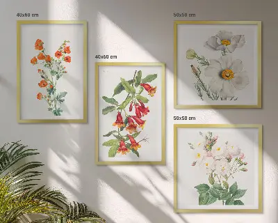 Set de cuadros modernos para salón con diseño de pintura floral retro