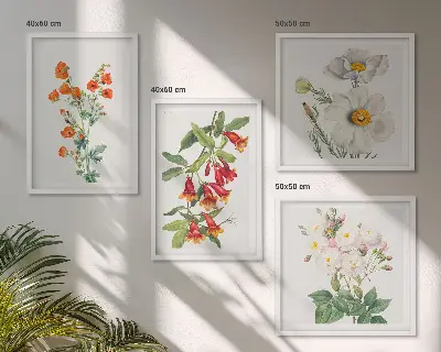 Set de cuadros modernos para salón con diseño de pintura floral retro