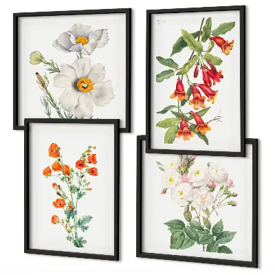 Set de cuadros modernos para salón con diseño de pintura floral retro
