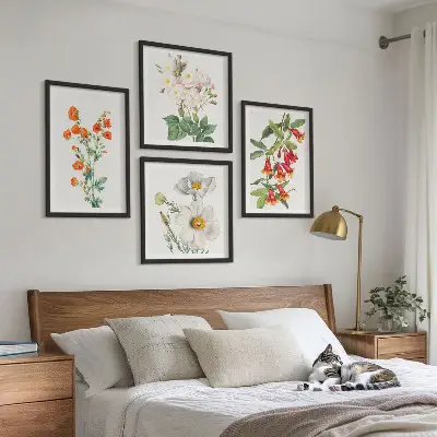 Set de cuadros modernos para salón con diseño de pintura floral retro
