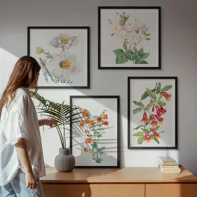 Set de cuadros modernos para salón con diseño de pintura floral retro