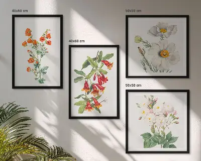 Set de cuadros modernos para salón con diseño de pintura floral retro